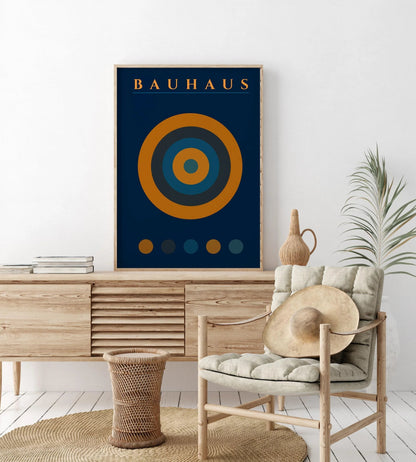 Bauhaus Target Art Print: Mid-Century Modern Navy Blue & Orange