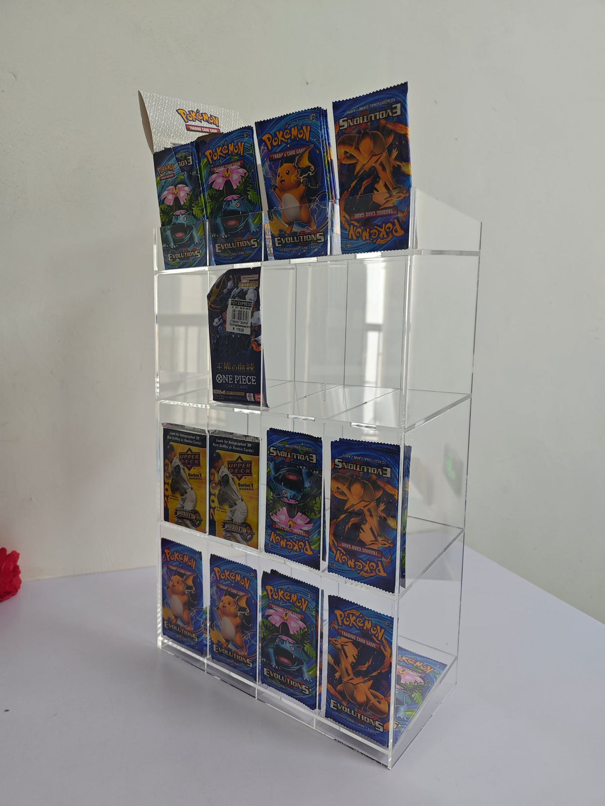 EVORETRO Acrylic Display Stand for Booster  DispenserPacks – Retail Counter Unit with Top Shelf