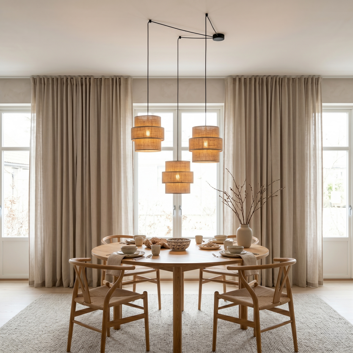 CALISTO JUTE 3-Light Suspension Pendant for Dining Tables, Stairwells & High Ceilings