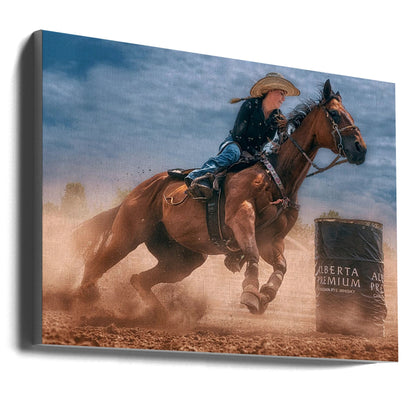 Western Horse and Rider Barrel Turn Canvas Wall Art | Charging and Turning