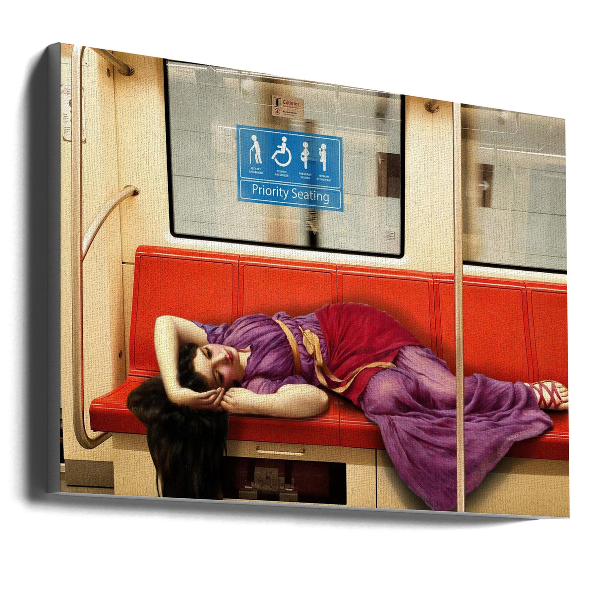 Classical Woman Reclining on a Subway Seat Canvas Wall Art | Priority Seating