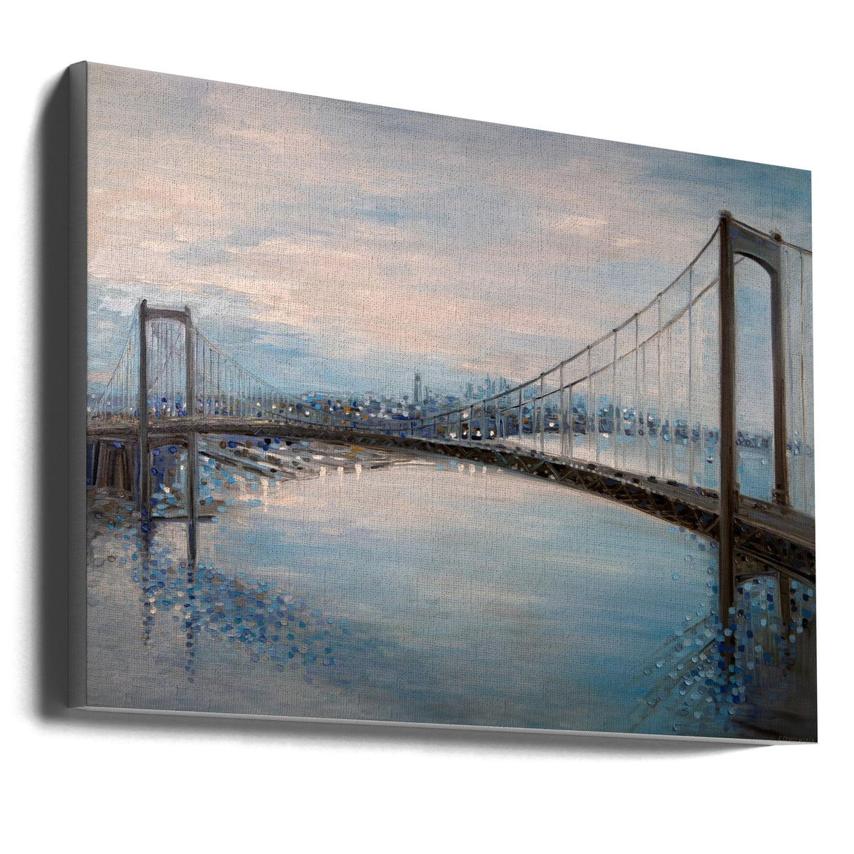 Soft Blue Walt Whitman Bridge Landscape Canvas Wall Art | Ermilkina Waltwhitmanbridge Oil