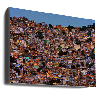 Rocinha Hillside at Nightfall Canvas Wall Art | Nightfall in the Favela da Rocinha