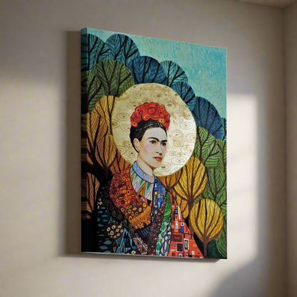 Frida Kahlo Decorative Botanical Portrait Canvas Wall Art | Frida Loves Klimt