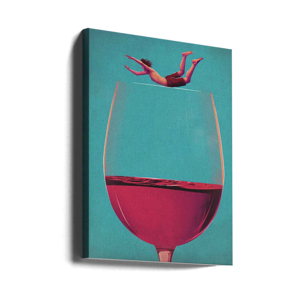 Surreal Diver above a Red Wine Glass Canvas Wall Art | Wine Dive