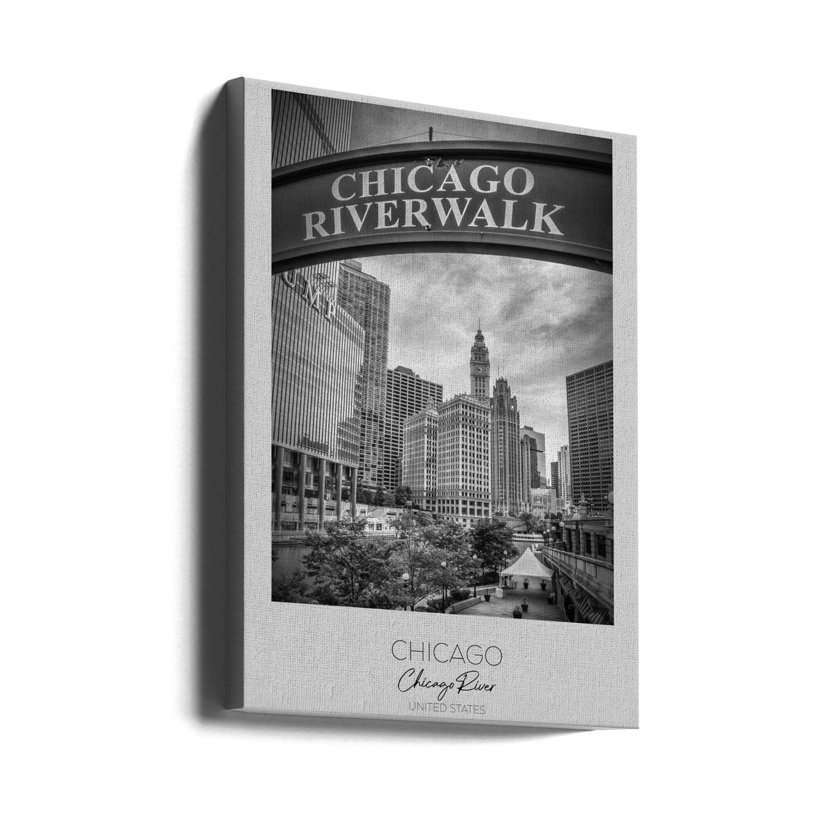 Black and White Chicago Riverwalk Canvas Wall Art