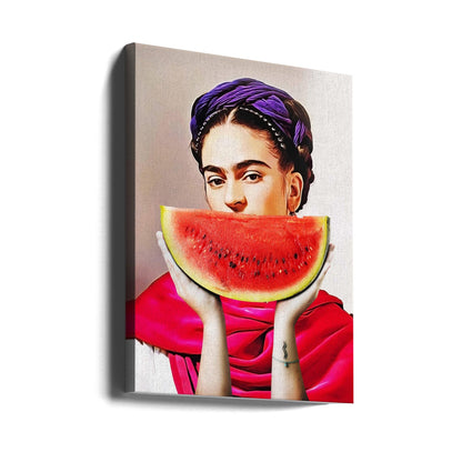 Frida Kahlo with a Watermelon Smile Canvas Wall Art