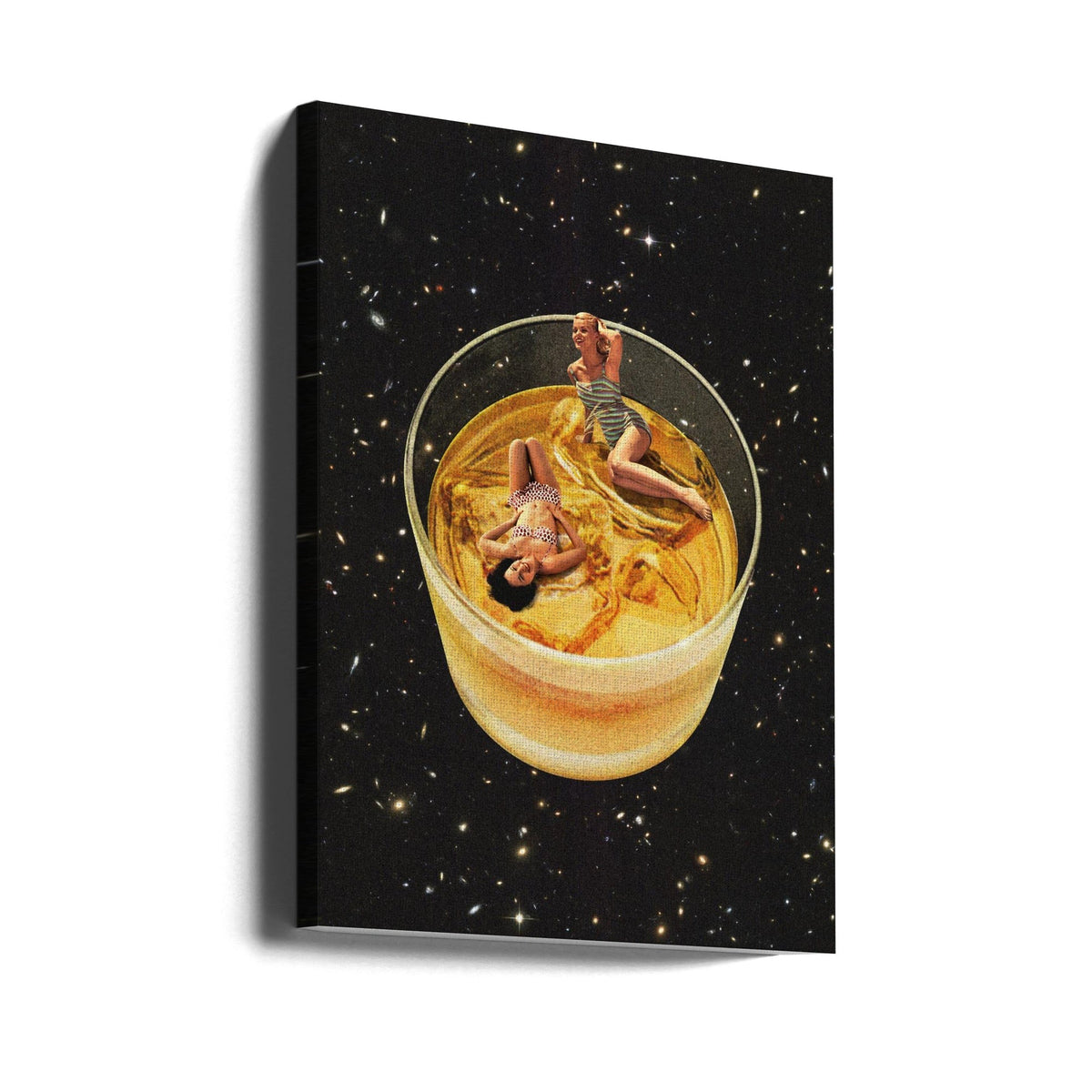 Surreal Whiskey Glass with Miniature Figures Canvas Wall Art | Whisky besties - On the rocks