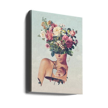 Surreal Woman with a Flower Bouquet Head Canvas Wall Art | Flower Ism