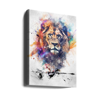 Expressive Multicoloured Lion Portrait Canvas Wall Art | Lion Poster Art 04