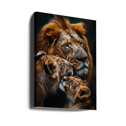 Warm Toned Lion Family Portrait Canvas Wall Art | Poster Lion Family 2