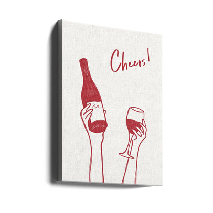 Wall art Cheers wine illustration & text (black & white)