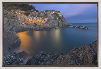 Manarola Coastal Village at Blue Hour Canvas Wall Art | Manarola Lifestyle