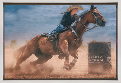 Western Horse and Rider Barrel Turn Canvas Wall Art | Charging and Turning