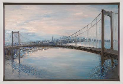 Soft Blue Walt Whitman Bridge Landscape Canvas Wall Art | Ermilkina Waltwhitmanbridge Oil