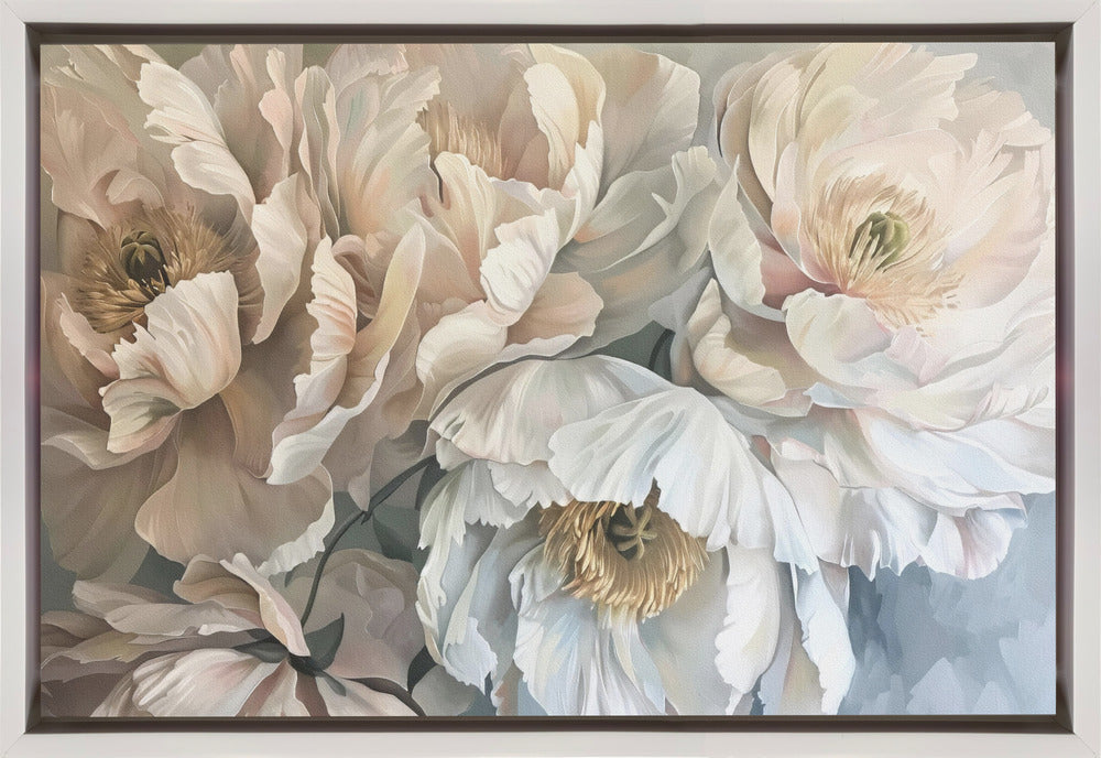 Soft White and Blush Flower Painting Canvas Wall Art | Poster Flower Paint 1