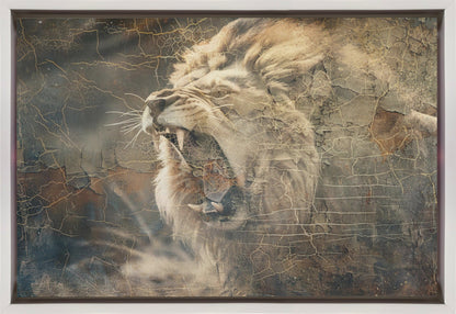 Roaring Lion in Weathered Earth Tones Canvas Wall Art | Lion Animal Vintage Art Illustration Wallart 09
