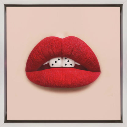 Red Lips and Dice Pop Art Canvas Wall Art | Lucky Smile
