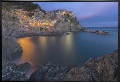 Manarola Coastal Village at Blue Hour Canvas Wall Art | Manarola Lifestyle