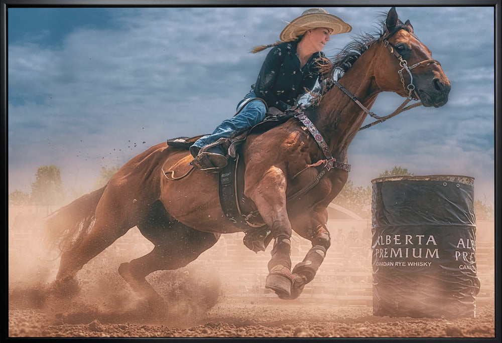 Western Horse and Rider Barrel Turn Canvas Wall Art | Charging and Turning