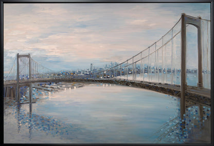Soft Blue Walt Whitman Bridge Landscape Canvas Wall Art | Ermilkina Waltwhitmanbridge Oil