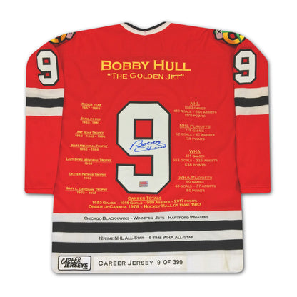 MAILLOT DE CARRIÈRE ROUGE BOBBY HULL #9 SUR 399 - AUTOGRAPHIÉ - CHICAGO BLACKHAWKS