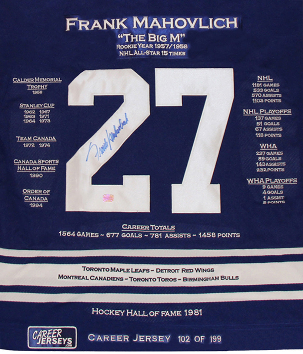 Frank Mahovlich Toronto Maple Leafs Career Jersey /199