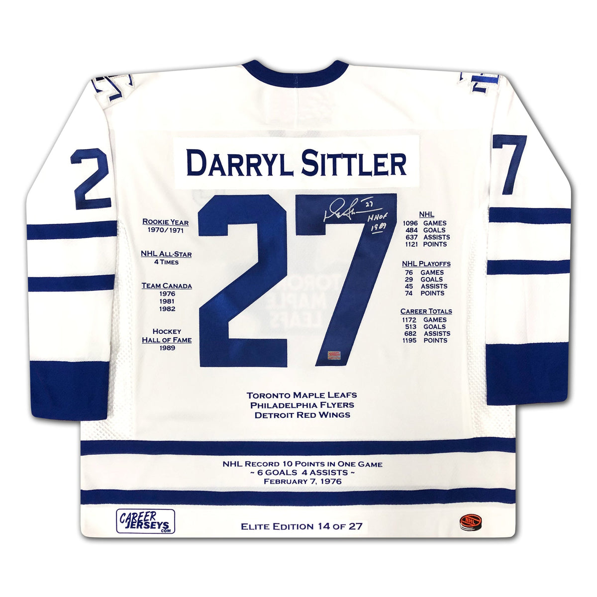 Darryl Sittler Toronto Maple Leafs Career Jersey Elite Edition
