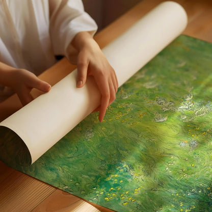 Gravure de Carl Larsson : Kersti dans la prairie, Art de conte de fées vert