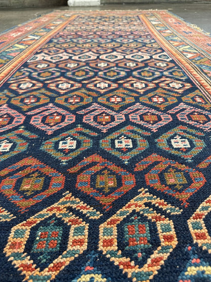 Caucasian Kazak Runner Rug | 4' 4" x 13' 9"