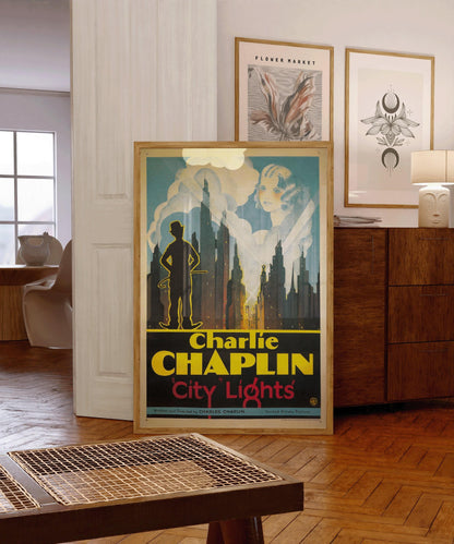 Charlie Chaplin - Les Lumières de la Ville (1931) | Affiche de film vintage (disponible encadrée à la main ou sans cadre)