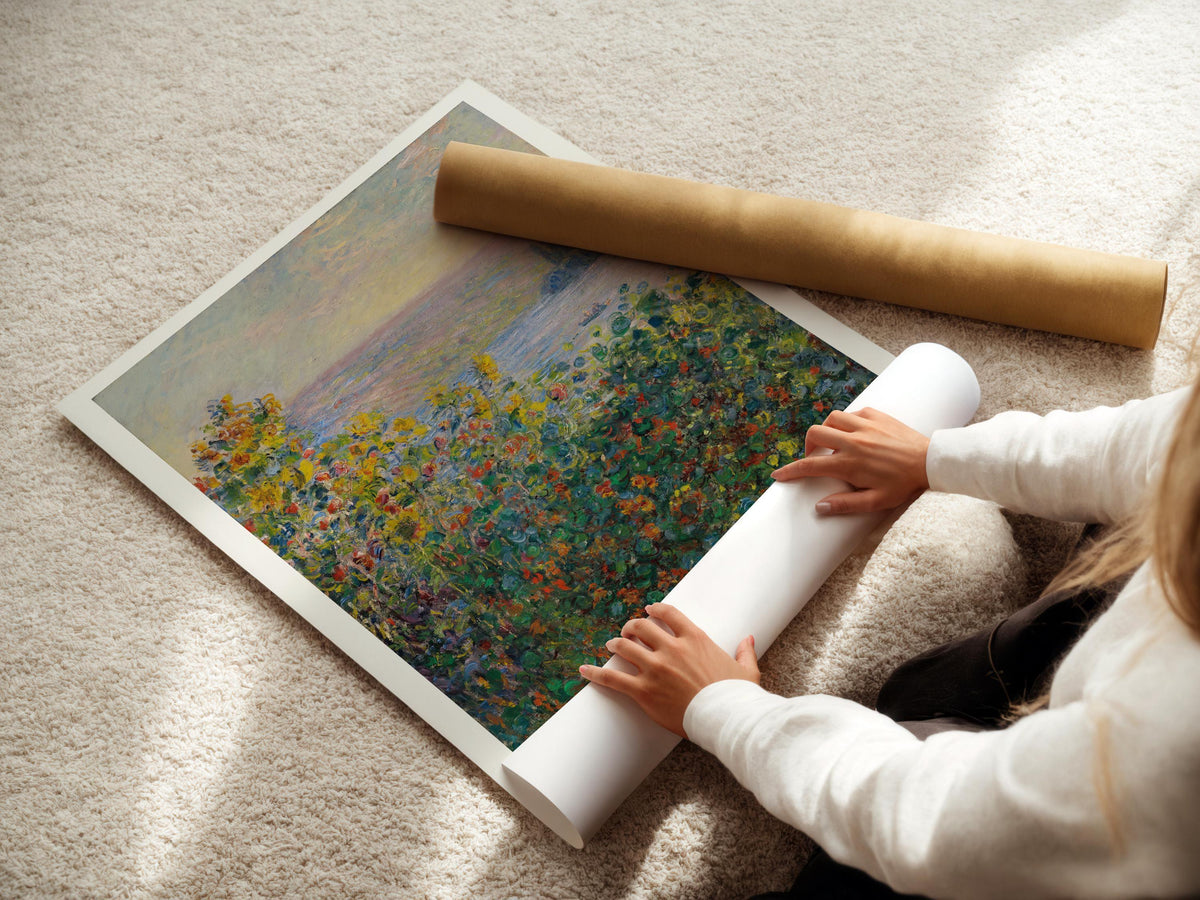Monet Flower Beds Giclee Print: Museum-Quality Impressionist Art