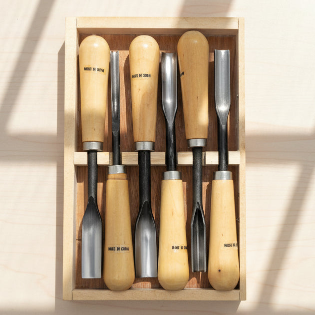 Large Wood Carving Knife in a Wooden Box - Set Of 6