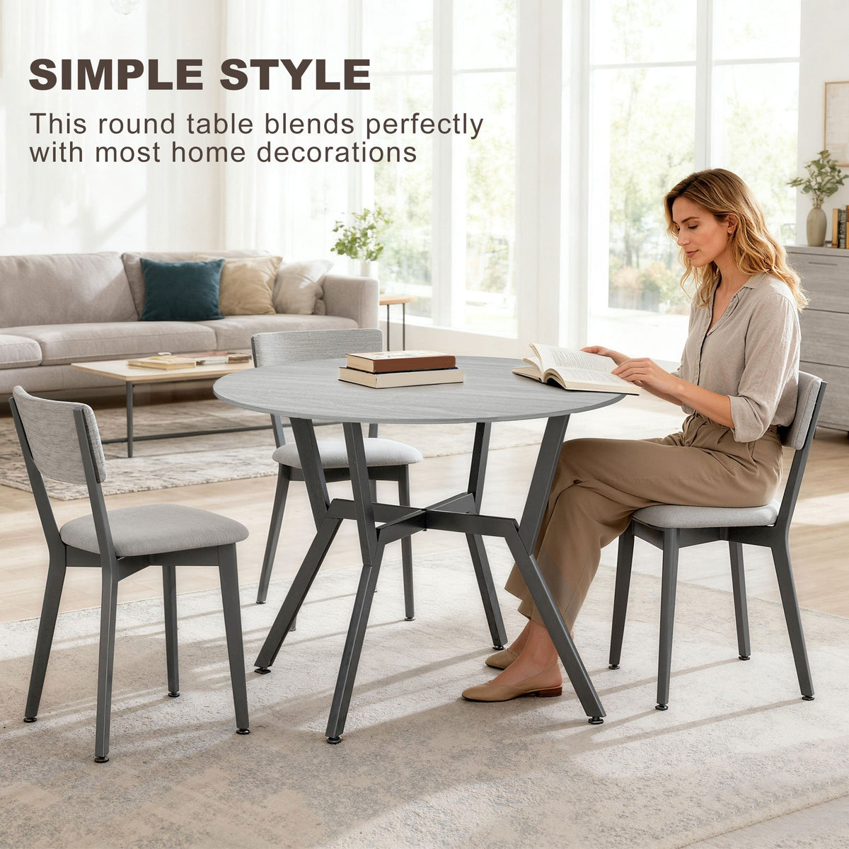 Table de salle à manger ronde Ainsley 35" avec structure en acier - Gris