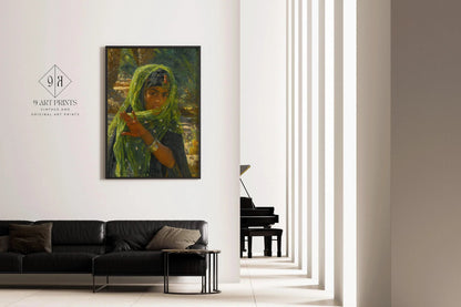 Dinet - The Girl in the Green Scarf | Famous Orientalist Art (available handframed or unframed)