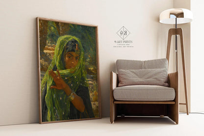 Dinet - The Girl in the Green Scarf | Famous Orientalist Art (available handframed or unframed)