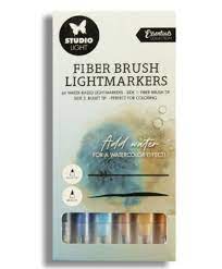 Marqueurs lumineux à brosse de fibres - Couleurs froides - Lot de 6