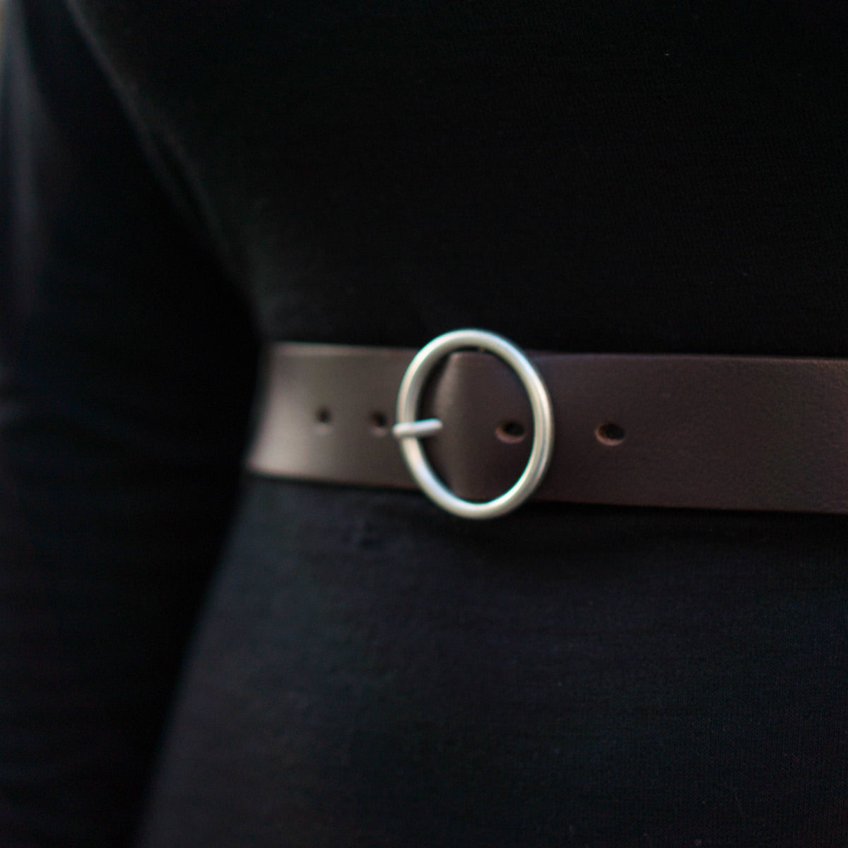 Sempre - Black Vachetta Leather Waist Belt with Circular Buckle