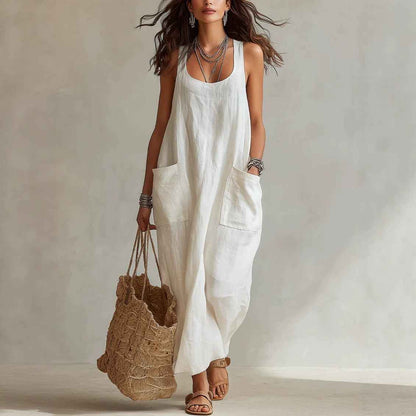 Elegant Casual Long Slip Dress With Pockets