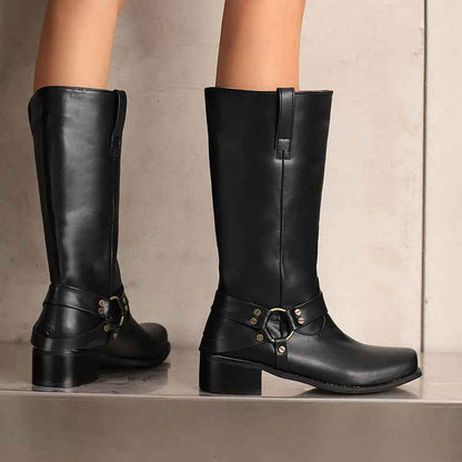 Women’s Square Toe Mid-Calf Boots – Stylish Suede Denim Boots for Fall & Winter