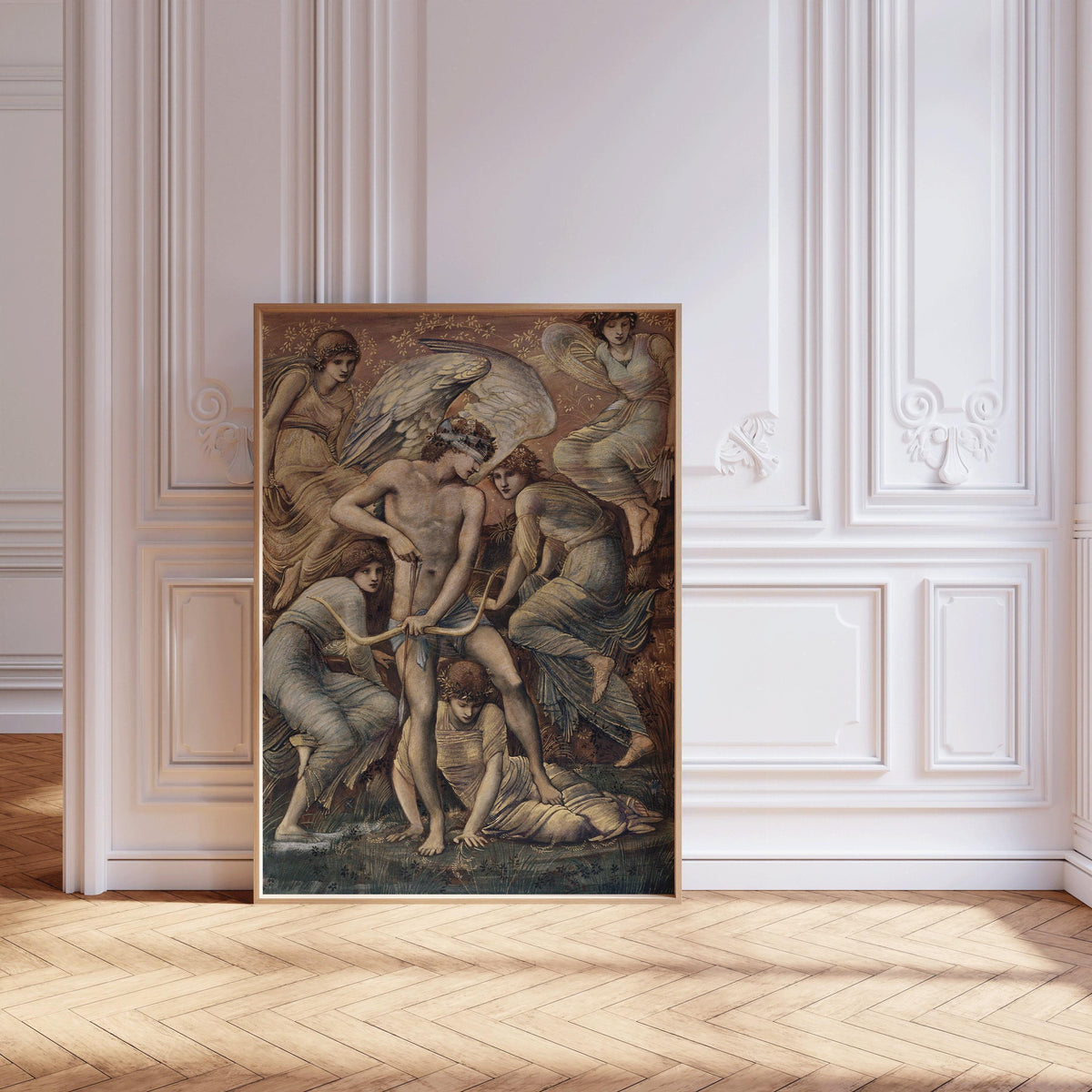 Edward Burne-Jones - Le terrain de chasse de Cupidon | Œuvre d'art classique de la mythologie (disponible encadrée à la main ou sans cadre)