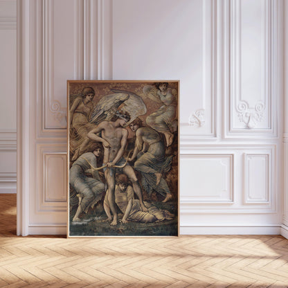 Edward Burne-Jones - Le terrain de chasse de Cupidon | Œuvre d'art classique de la mythologie (disponible encadrée à la main ou sans cadre)