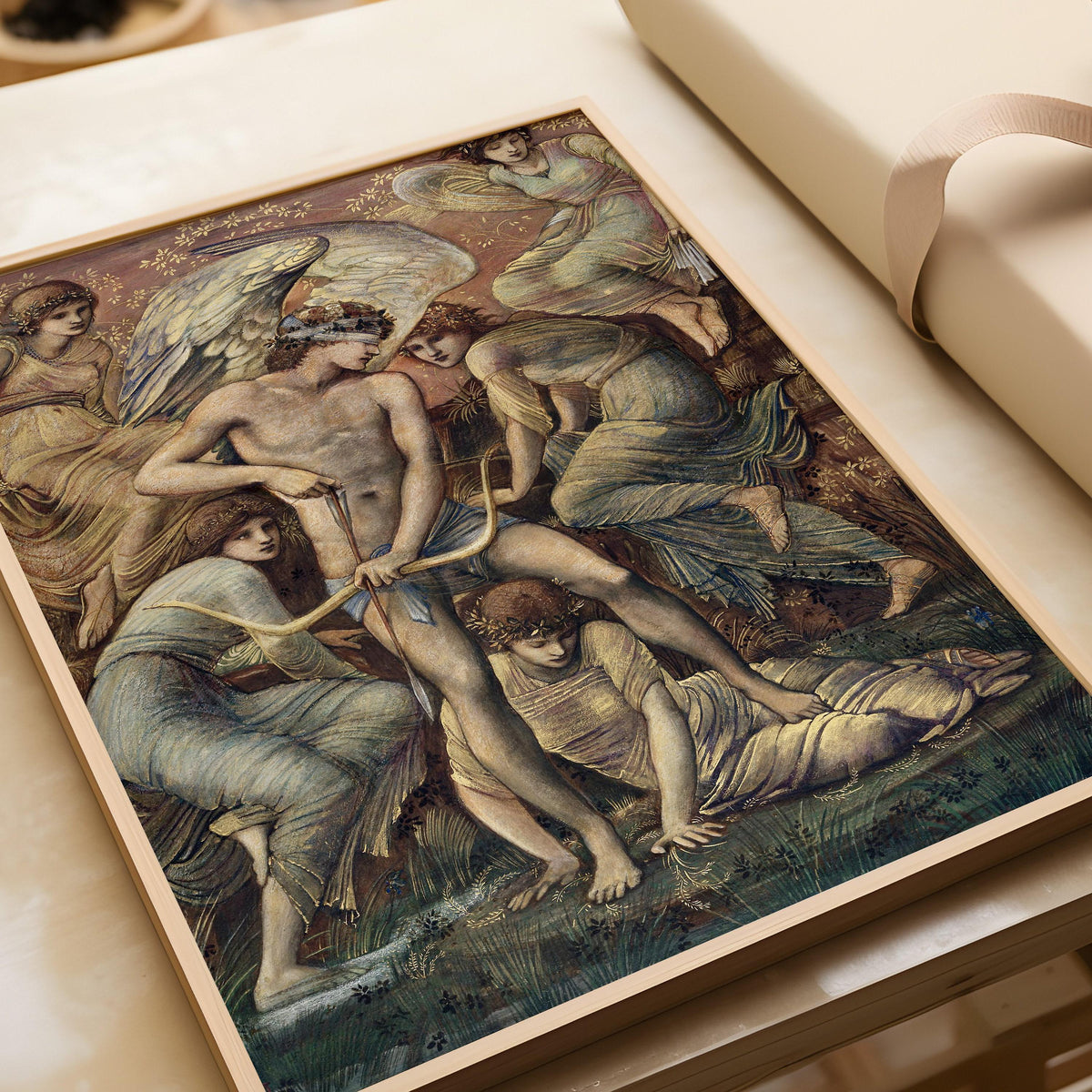 Edward Burne-Jones - Le terrain de chasse de Cupidon | Œuvre d'art classique de la mythologie (disponible encadrée à la main ou sans cadre)
