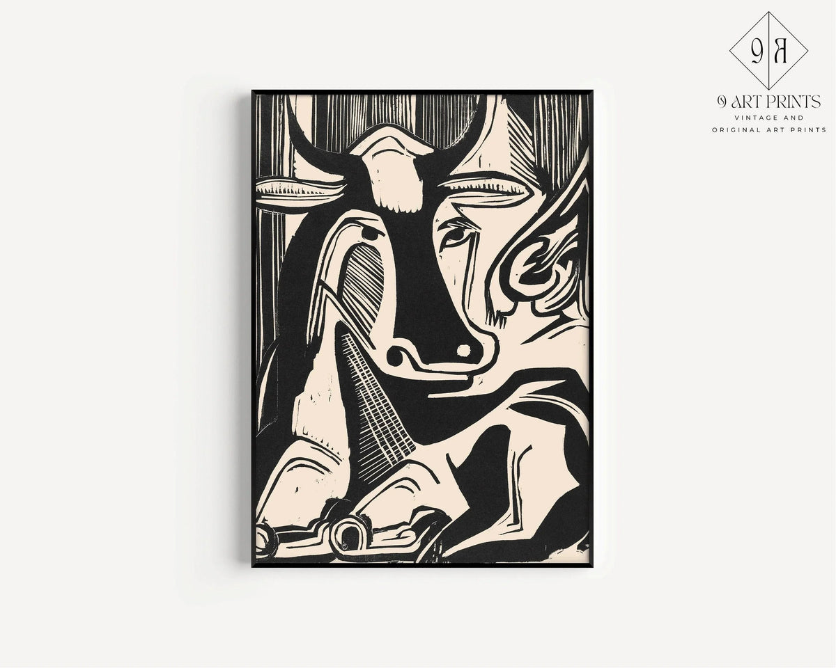 Ernst Ludwig Kirchner Cow Print: Black and White Neutral Art