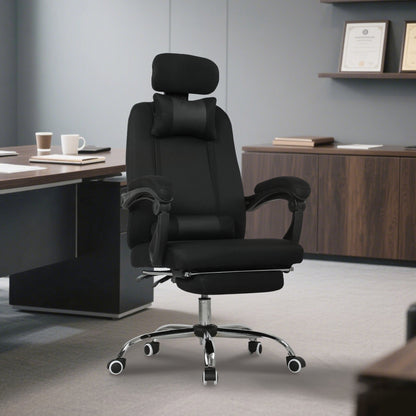 Chaise de bureau de direction ergonomique Brady à dossier haut avec repose-pieds et soutien lombaire - Noir