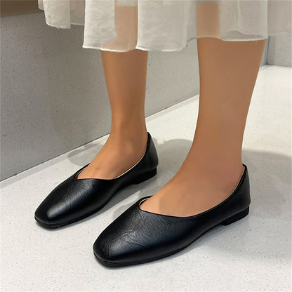 Square Toe Low Top Viscose Shoes Thick Heel Toe Box