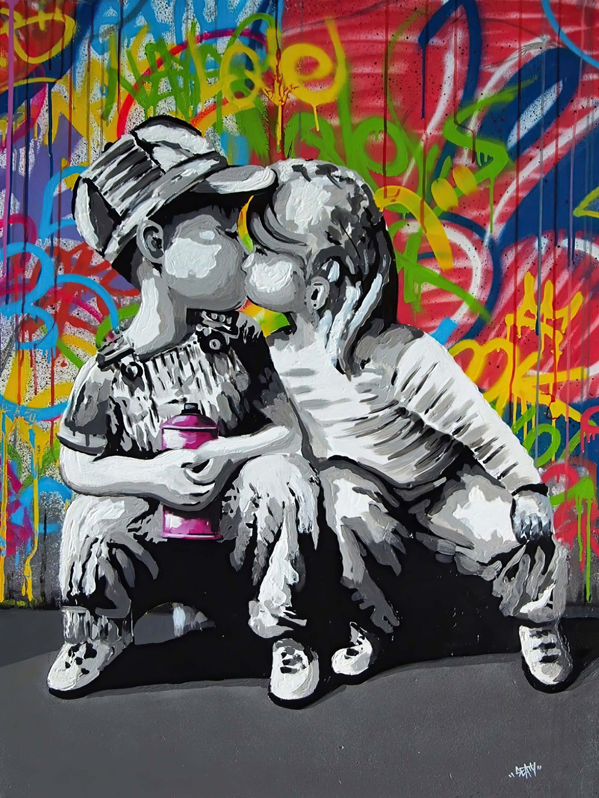 Banksy First Kiss - Urban Street Art Canvas Wall Decor