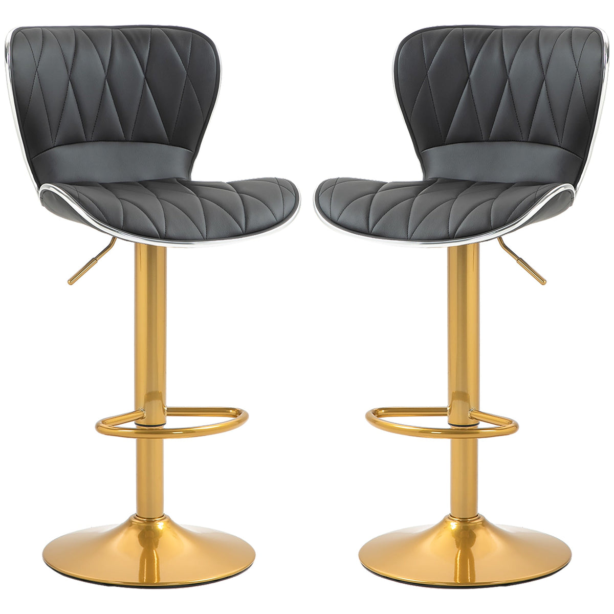Maxi Counter Height Bar Stools Set of 2-Adjustable Height and Swivel Seat-Black/Gold