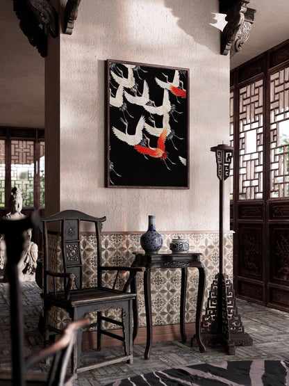 Flying Cranes Japanese Art Print: Giclee Fine Art