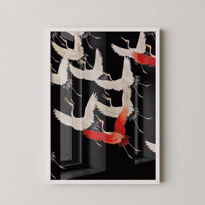 Flying Cranes Japanese Art Print: Giclee Fine Art